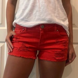 love, Fire Shorts - Love Fire | Red Distressed & Embroidered Shorts love, Fire Shorts - Love Fire | Red Distressed & Embroidered Shorts
